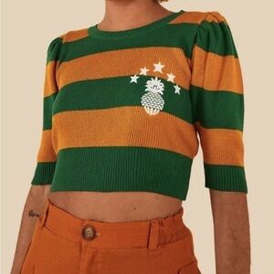 NWT RARE FARM Rio Brazil cropped knit sweater with a pineapple motif size M